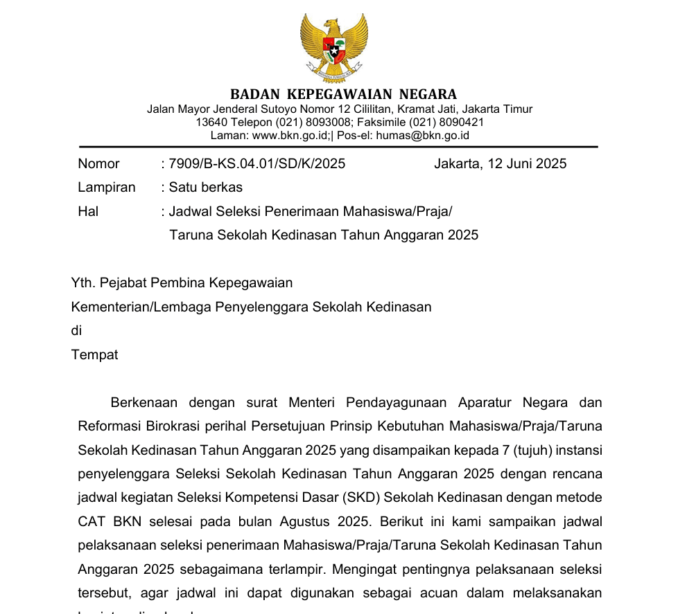 jadwal seleksi sekolah kedinasan