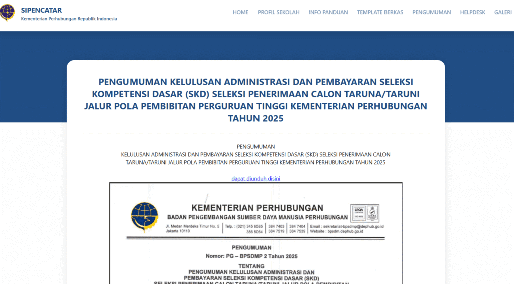 pengumuman skd sipencatar 2025